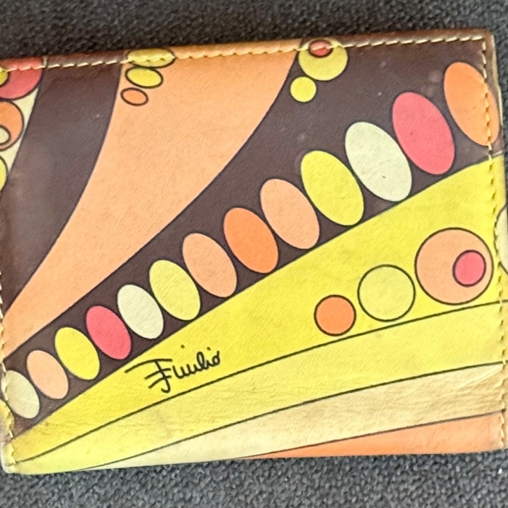 EMILIO PUCCI LEATHER Vintage wallet far out 1960s hippie chic credit card holder